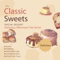 Classic dessert ad template in watercolor illustration style.